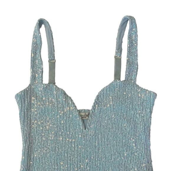 INTIMATELY FREE PEOPLE Sparks Fly Iridescent Light Baby Blue Sequin Bodysuit XS - Picture 5 of 10